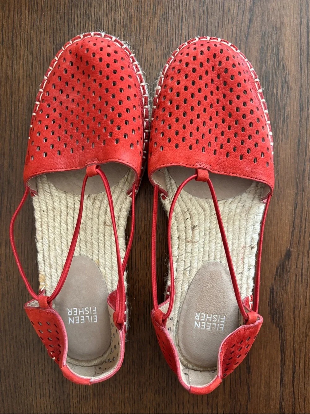 Eileen Fisher Chili Red Lee 2 Perforated Espadrilles Sz 8.5